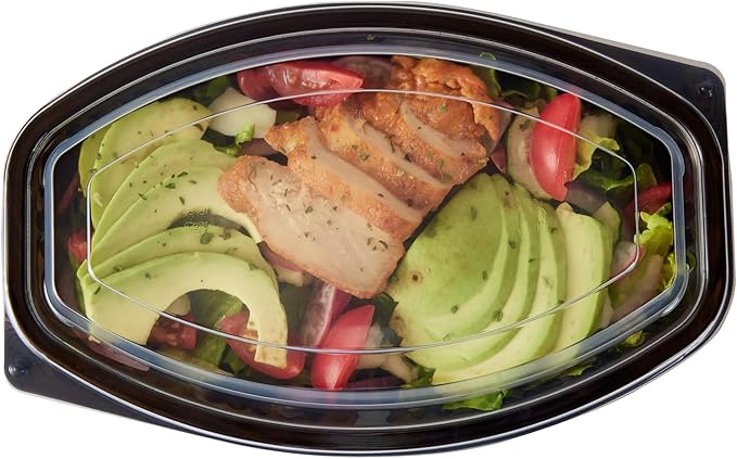 Restaurantware RW Base 28 Ounce Meal Prep Containers, 100 Microwavable To Go Containers With Lids - Disposable, Freezable, Black Plastic Oval Food Containers, Pack Hot And Cold Food, For Takeaway