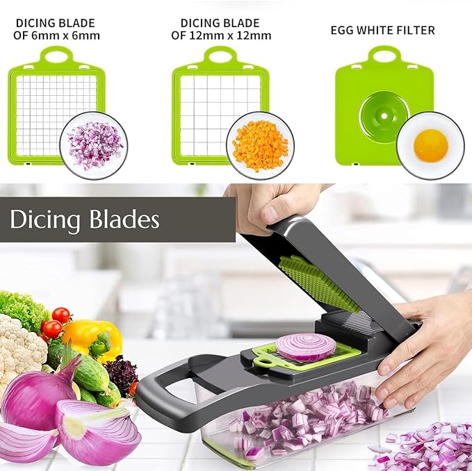 12-in-1 Vegetable Chopper & Slicer Set – Multi-Function Mandoline Cutter, Dicer, Grater, Shredder, and Spiralizer, Perfect for Slicing, Dicing, Chopping, and Food Prep – Easy to Clean & Safe Design