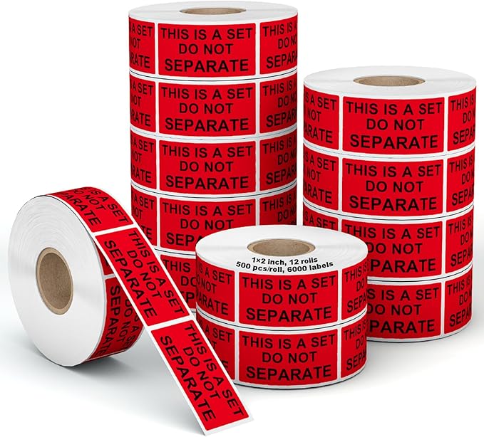 12 Rolls 1" x 2" Warning Label,This is a Set Do Not Separate Dark Red Packing Labels Permanent Adhesive (12 Rolls, 6000 Labels)