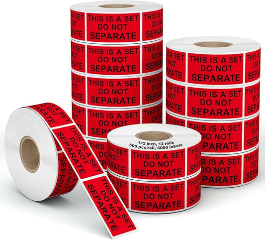 12 Rolls 1" x 2" Warning Label,This is a Set Do Not Separate Dark Red Packing Labels Permanent Adhesive (12 Rolls, 6000 Labels)