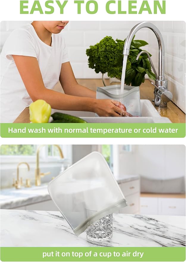 24 Reusable Food Storage Bags, Freezer Bags with Pack BPA FREE (8 Reusable Gallon Bags+8 Leakproof Reusable Sandwich Bags+8 Food Grade Snack Bags) EXTRA THICK Reusbale Lunch Bag for Salad Fruit