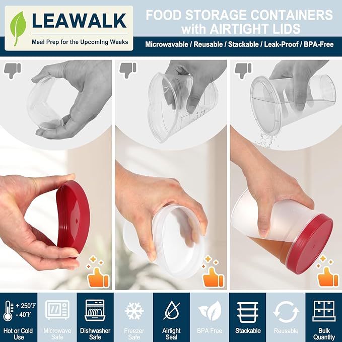 32oz Twist Top Deli Containers, Plastic Soup Container With Lids, Freezer Food Storage BPA Free, Leak Proof, Stackable, Microwave Dishwasher Safe-3Pack