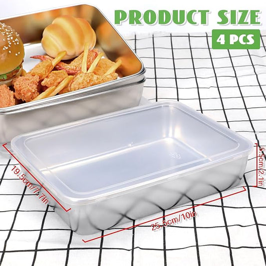 4pcs Stainless Steel Containers with Lids, Stainless Steel Food Storage, Snack Containers, Lunch Box for Office Travel
