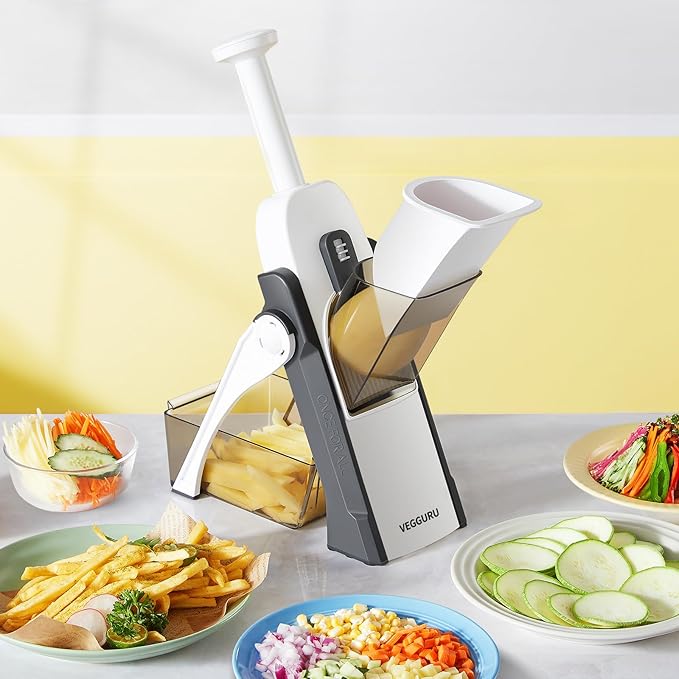 Vegetable Chopper With Adjustable Thickness - Safe Mandoline Food Slicer For Kitchen, Multifunctional Potato French Fry Cutter Onion Chopper Vegetable Cutter Slicer Dicer (Gray)