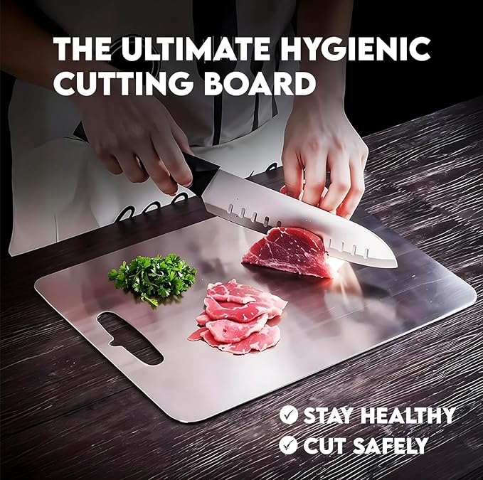 Titanium Cutting Board for Kitchen, 100% Pure Titanium Apex Large Cutting Board Titanium, 2025 New Upgraded Double-Sided - Metal Cutting Board for Fruit, Meat, Vegetables, Dishwasher Safe (2PCS)