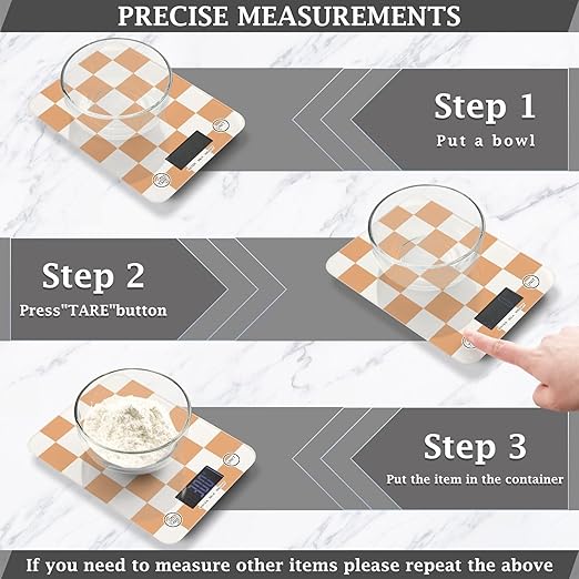 Food Scale Kitchen Scale for Baking Cooking Digital Food Weighing Measuring Scale Small Waterproof Electric Food Scale Checkered Orange and White