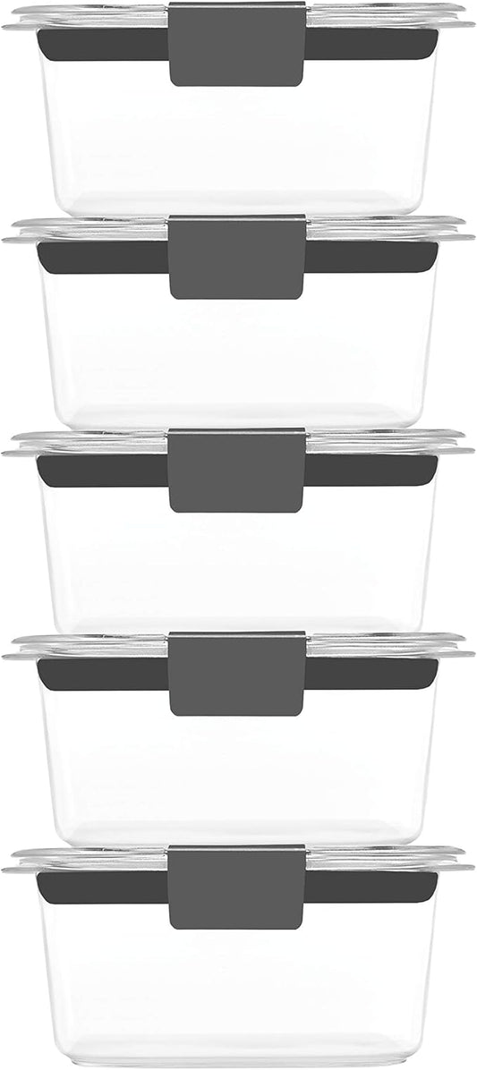 Rubbermaid Brilliance BPA-Free Food Storage Containers Multi Pack, 1.3 Cup Plastic Containers with Lids, 5 Pack, Leak Proof, Microwave & Dishwasher Safe