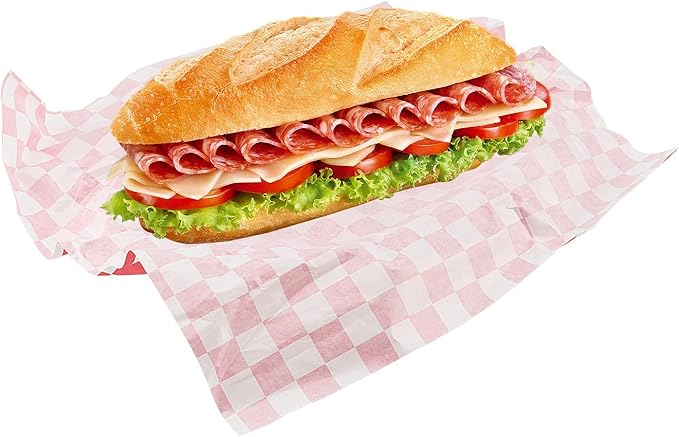 500 Sheets Checkered Deli Paper Sheets, 12 x 12 Inch Red and White Waxed Deli Paper, Food Basket Liners Bulk, Wrapping Paper for Bread Fair Party Picnic