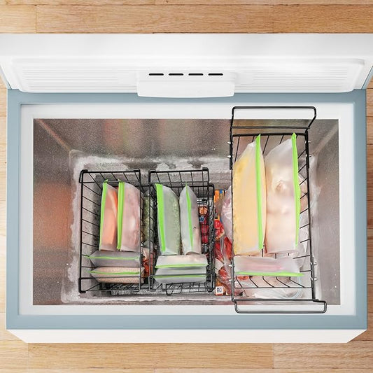 iSPECLE 10 Pack Freezer Bags - 3 Pack Gallon Bags 4 Pack Sandwich Bags 3 Pack Snack Bags BPA-Free Reusable Freezer Bags with Stand-Up Bottom and Label, Leakproof to Keep Frozen Food Fresh, Green