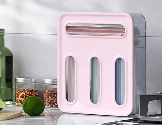 Storage Freezer Bag Organizer, Drawer or Wall Mount Kitchen Storage organizer, 4-Slots, Fits all the most common food bag sizes Gallon, Sandwich, Snack, Quart (Pink)