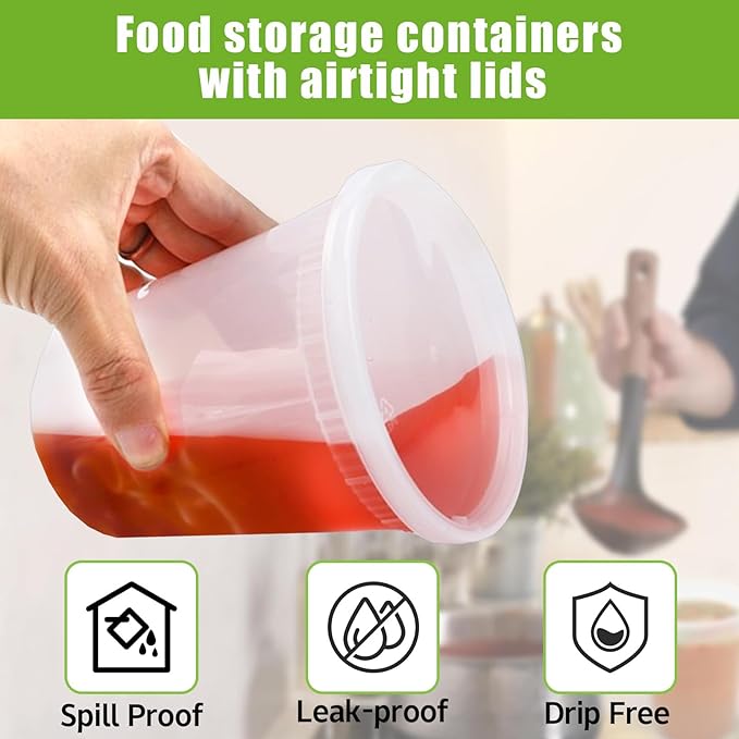 50 Pack Plastic Deli Containers with Lids,32 oz Food Storage Containers with Airtight Lids,Leakproof Soup Container,Stackable,Freezer,Microwave/Dishwasher Safe