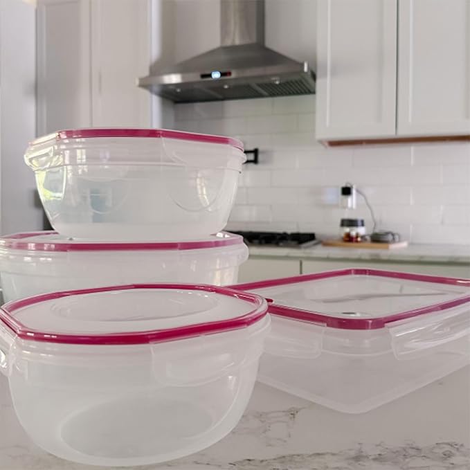 Sterilite Ultra-Seal 4.7 Qt Bowl, Large Airtight Food Storage Container, Latching Lid, Microwave and Dishwasher Safe, Clear With Red Gasket, 8-Pack