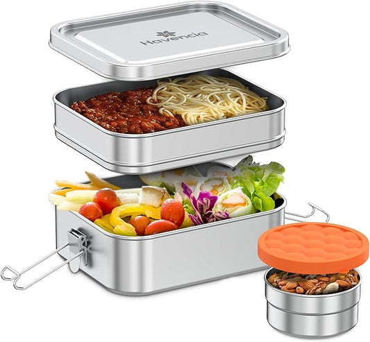 Stackable Stainless Steel Lunch Box With Snack Box 1400ml - Bento Box for Kids & Adults, Lunchable Food Container, Eco-Friendly Metal for School, Work & Travel