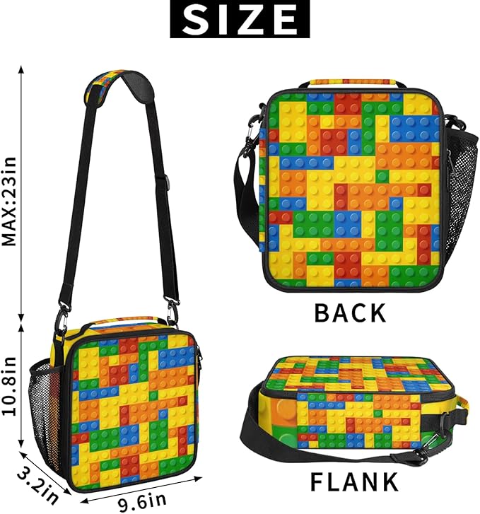 Lunch Bag Colorful Building Blocks Personalized Insulated Lunch Bag Reusable Lunch Box Picnic Travel Lunch Tote Bag Snack Bag