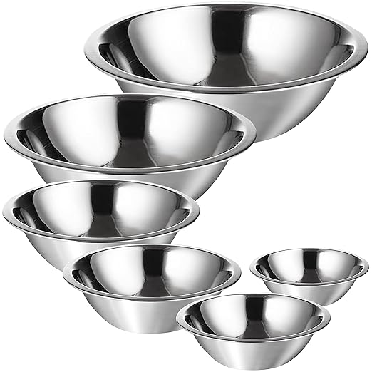 Culigrade Stainless Steel Mixing Bowl Set of 6-0.75, 1.5, 3, 4, 5, 8 Quart Sizes - Nesting, Durable, Easy to Clean, Ideal for Baking, Cooking, and Food Prep