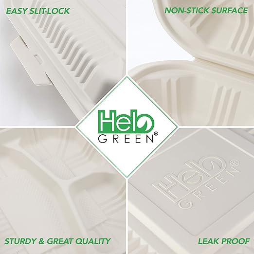 Eco Friendly 3 Compartment 100 Count 8"x8" To Go Food Containers - To Go Containers Disposable, Take Out Food Containers, To Go Boxes for Food, Clamshell Food Container, Heavy Duty To Go Box