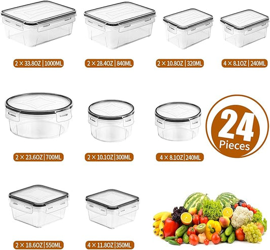 PRAKI 48 Pack Food Storage Containers with Airtight Lids (24 Containers & 24 Lids), Kitchen storage containers for Pantry Organizers and Storage, Meal Prep Container with Labels & Marker