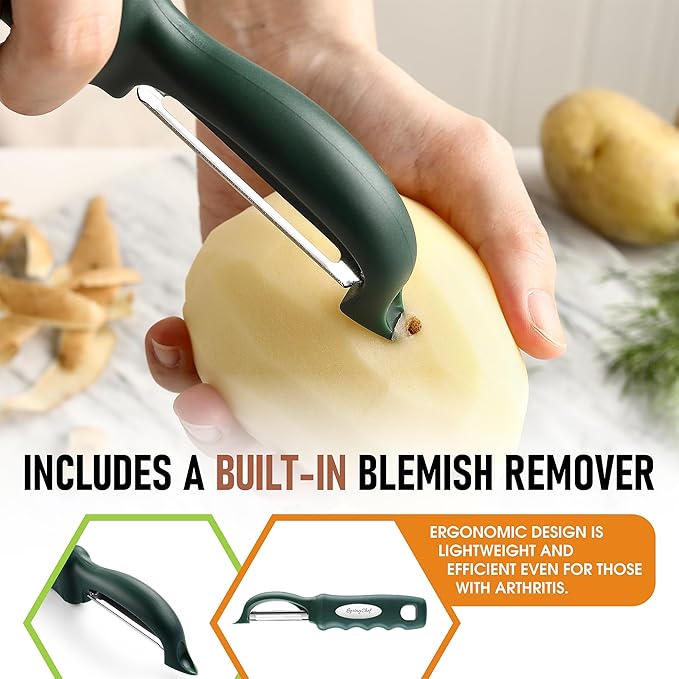 Spring Chef Premium Swivel Vegetable Peeler, Pine Green & Stainless Steel Magnetic Measuring Cups, Set of 7, Black - 2 Product Bundle