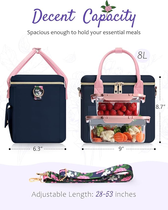 Small Insulated Lunch Bag Box Women - Leakproof Water-Repellent Lightweight Cooler with Removable Strap for Work Picnic - Teacher Mothers Day Christmas Birthday Gifts