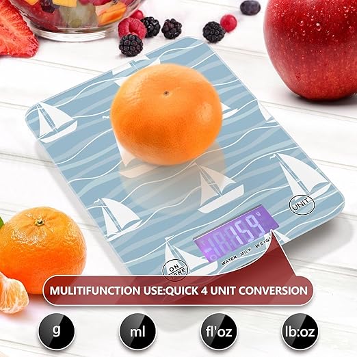 Food Scale Kitchen Scale for Baking Cooking Digital Food Weighing Measuring Scale Small Waterproof Electric Food Scale Sailboats Blue