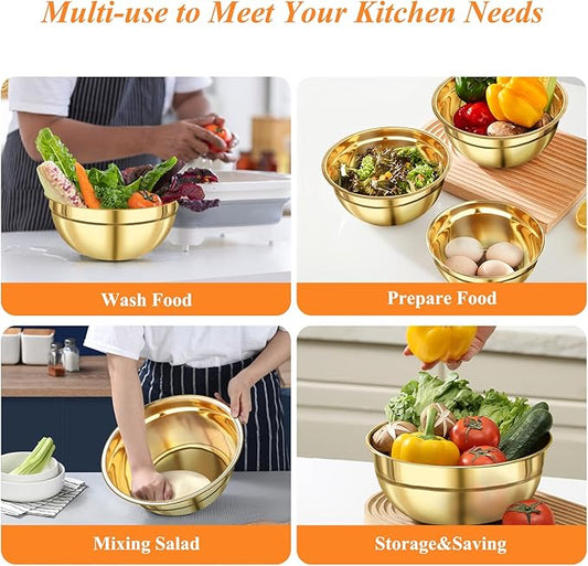 KesaPlan Mixing Bowls with Airtight Lids Set 7 PCS Stainless Steel Bowls with 3 Grater Attachments Nesting Metal Mixing Bowls,Size 4.5,4,3.5,2.1,1.5,1.1,0.7QT,Great for Mixing & Serving