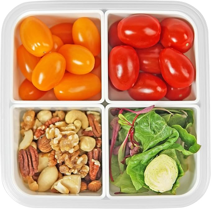 Carrotez 4 Compartment Food Storage Container, Portion Control, Salad, Meal Prep, Reusable, Microwave Safe, 4.6 Cup (1100ml)