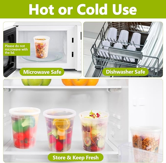 50 Pack Deli Containers with Lids,32oz Plastic Deli Food Storage Containers,Leak Proof Clear Soup Containers With Airtight Lids,Meal Prep Containers,Microwave Dishwasher Freezer Safe