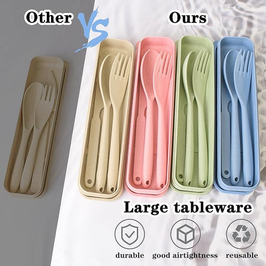 Lnrkai Large Camping Utensil Set, 4 Sets Reusable Utensils Set with Case, Plastic Cutlery Set Travel Set with Case for Travel Picnic Camping or Daily Use