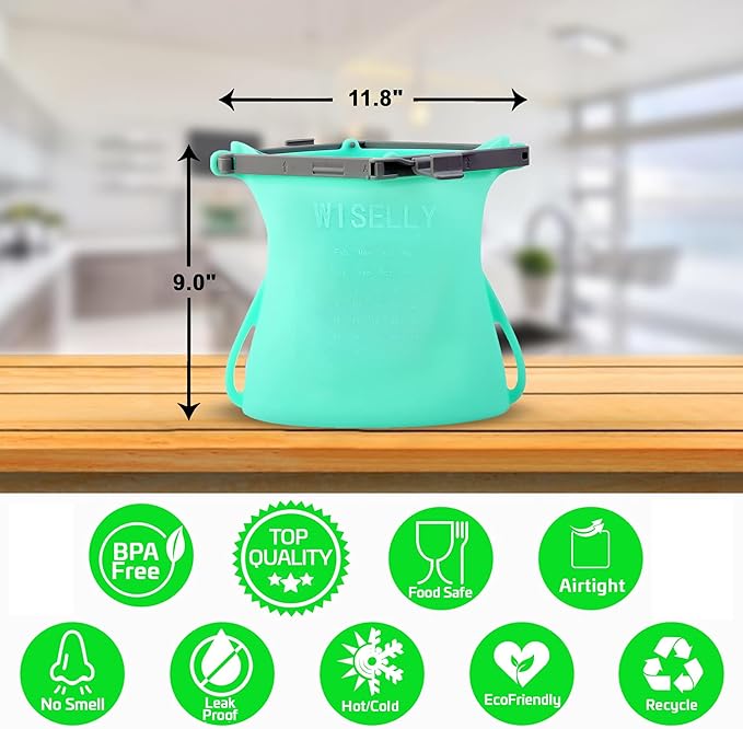Reusable Food Storage Gallon Silicone Bags Quick Dry Dishwasher Safe Stand-Up SnapBags Freezer Bag
