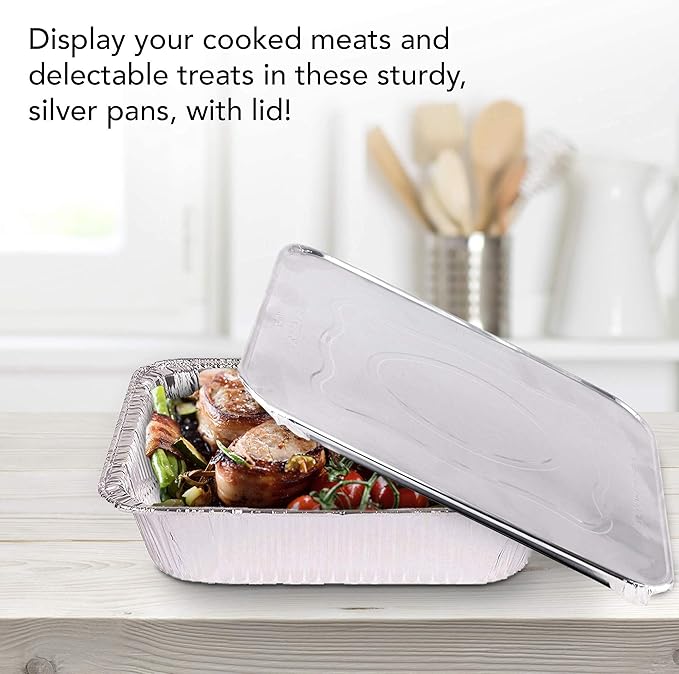 Stock Your Home 10 Pack 9x13 Pans with Lids - Aluminum Pans With Lids - Disposable Tray - Steam Table Deep Half Size Pans - For Cooking, Food Storage, BBQ, Grilling, Catering