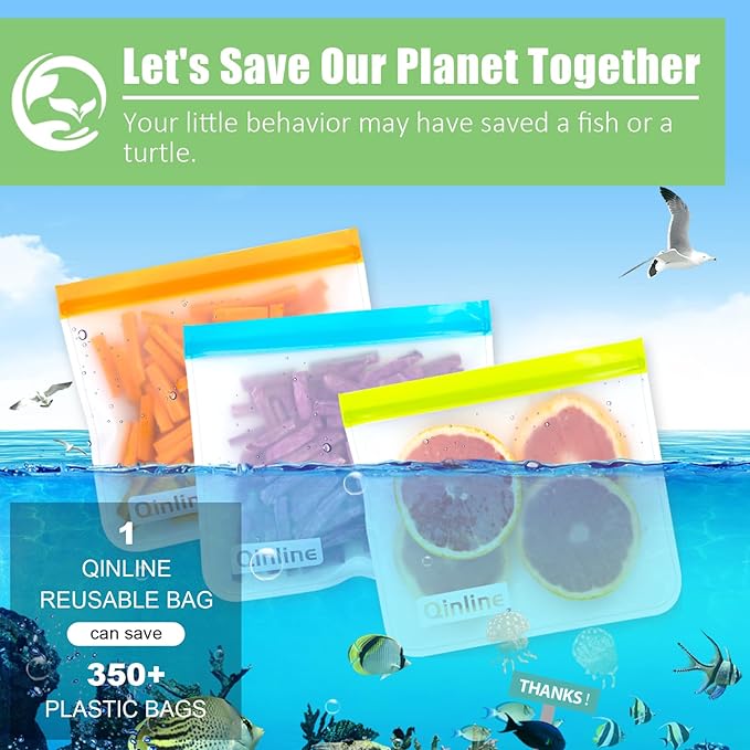Reusable Food Storage Bags - 10 Pack Freezer Bags Silicone, Extra Thick Leakproof Lunch Bags for Salad Fruit Marinate Meats Travel - 10 Sandwich Storage Bag