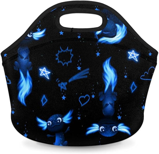 Kids Lunch Box for Boys Girls Blue Axolotl Insulated Neoprene Children Lunch Bags Sturdy Soft Bag & Reusable Cooler Lunch Thermal Meal Tote Kit for School