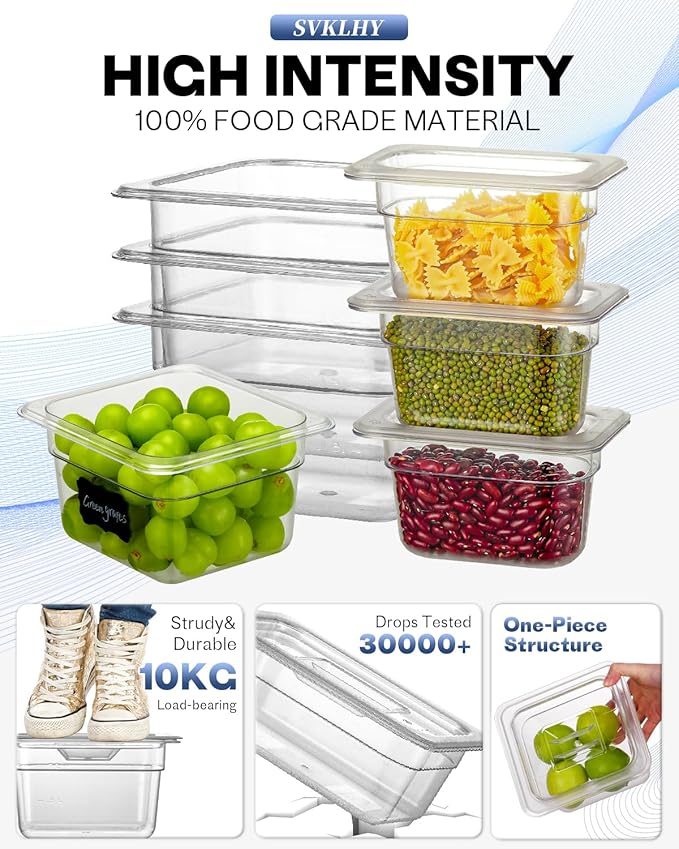 1/6 Size 6 Inch Clear NSF Polycarbonate Food Pan-15 PCS[Food Grade][Hot&Cold Resistant] Commercial Pans with Lids, Restaurant Storage Containers Hotel Pan(BPA-FREE)