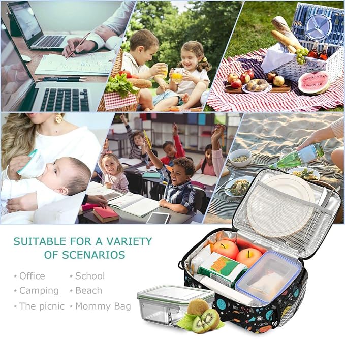 MNSRUU Lunch Bag Space Astronaut Insulated Lunch Bag Women Lunch Totes Men Lunch Box with Adjustable Shoulder Strap Lunch Bag for Work Office School Picnic