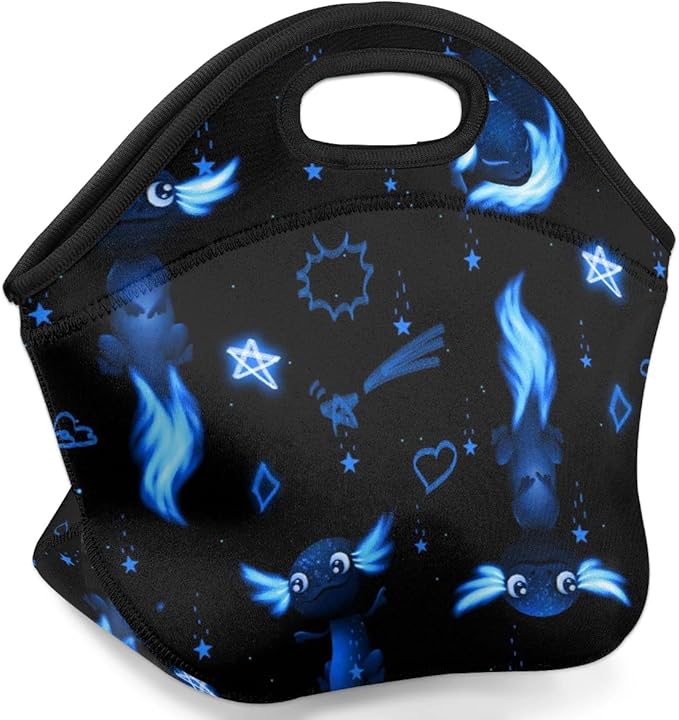Kids Lunch Box for Boys Girls Blue Axolotl Insulated Neoprene Children Lunch Bags Sturdy Soft Bag & Reusable Cooler Lunch Thermal Meal Tote Kit for School