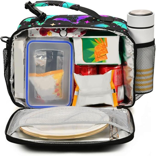 MNSRUU Unisex Insulated Lunch Bag, Bat 12, Fabric, 11"x4.33"x 9.05", Ample Storage Space, Keeps Food Warm, Lightweight, Portable, Suitable for Kids, Friends, Family