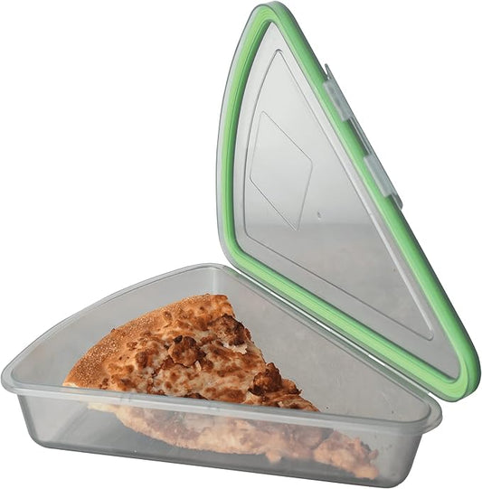 Pizza Slice To-Go Compartment Container, 9-1/4" X 8-1/4" X 2-1/2", Reusable, Microwave Safe, NSF Certified, Smoke/Green