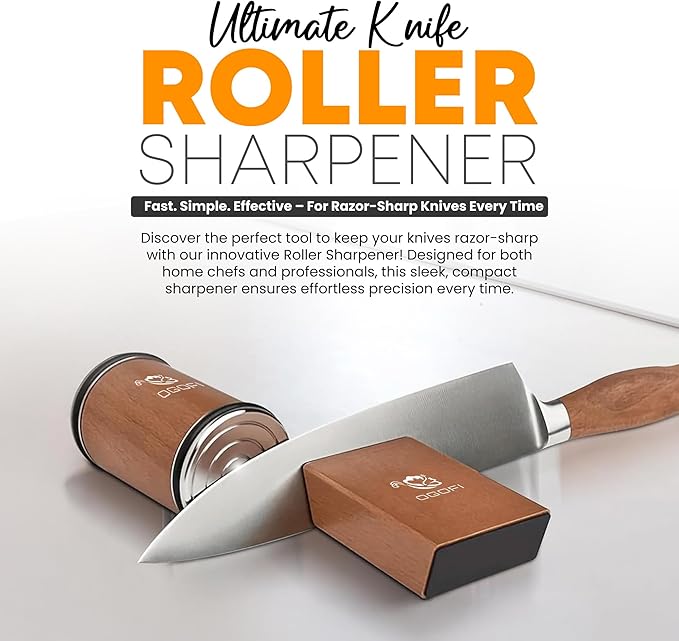 Rolling Knife Sharpener with Diamond and Ceramic Discs – 15° & 20° Magnetic Angle, Ideal for Kitchen Knives, Pocket Knives and Chef Tools – Razor-Sharp Blade Sharpening Kit