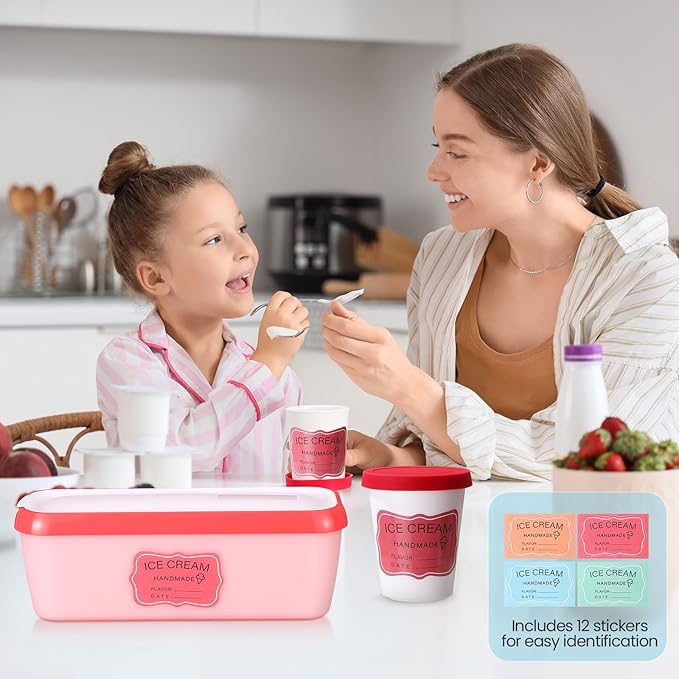 10 Pcs Ice Cream Containers Reusable Plastic Storage Containers for Freezer 1.5 Quart 8 oz 6 oz Homemade Ice Cream Tubs with Silicone Lids Stackable Storage for Gelato, Yogurt, Sorbet