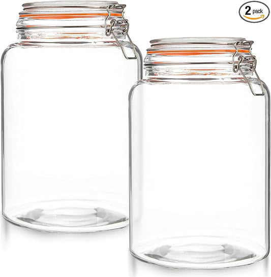 kitchentoolz Large 1 Gallon Glass Mason Jar with Hinged Lids, Extra Wide-Mouth Airtight Leakproof Sealed Canning Jars, Pickling Container, Preserving & Flour Storage - Pack of 2