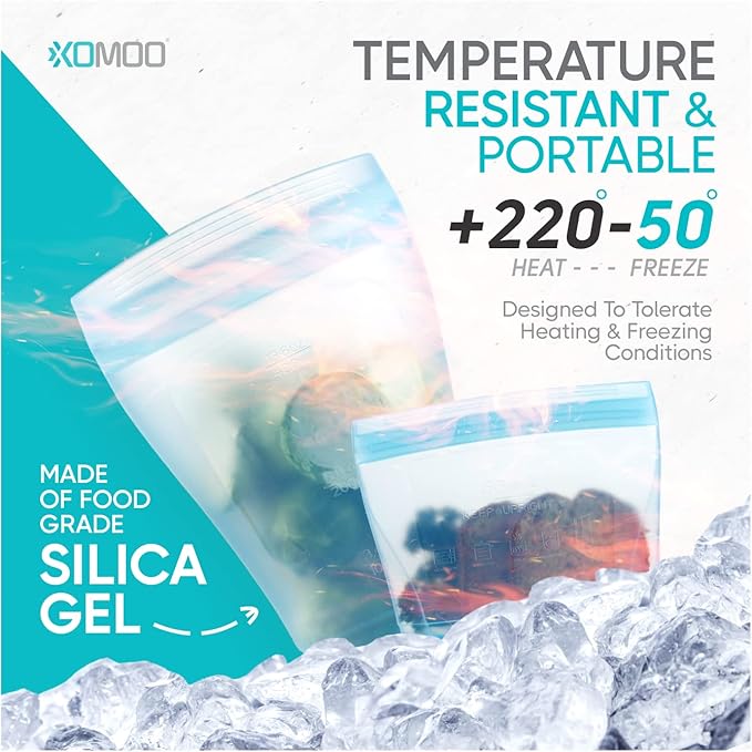 Reusable food container silicone bag, Upgrade second generation 6 Pcs Containers Storage, 100% Silicone Reusable Food Bag, Stand Up Preservation Bag, Rounded interior for easy cleaning.