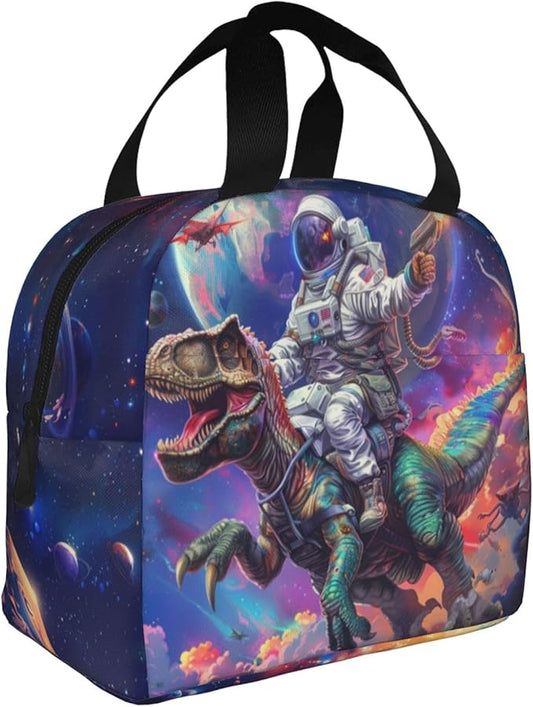 Yudchen Astronaut Riding Dinosaur Lunch Box 3D Cool Dinosaur Insulated Lunch Bag for Kids Women Men Reusable Cooler Space Lunch Tote Bag for Girls Boys Students School Picnic Travel Office