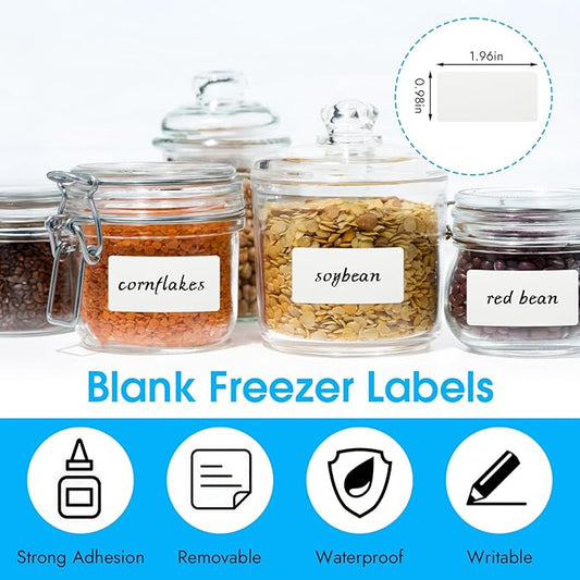 1000 Food Labels, Blank Removable Freezer Labels, Water and Oil Resistant Stickers for Food Containers, Jars and Pantry Organization (1” x 2”)