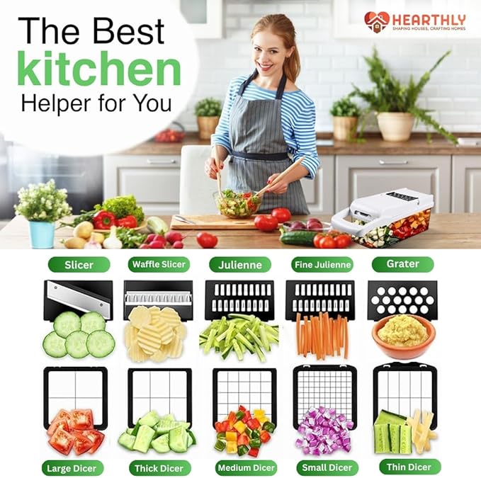 22-in-1 Vegetable Chopper with 13 Blades, Onion Cutter, Egg & Mandoline Slicer, Veggie Dicer with Container – Essential Kitchen Gadget for Meal Prep & Cooking Convenience