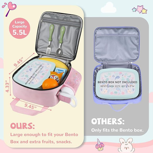 REDSHELL Tactical Lunch Box Kids, Large Insulated Lunch Bag for Girls, Cooler Lunchbag, Square Toddler Lunchbox, Back to School Daycare Lunch Tote Pail with Water Bottle Holder Shoulder Strap, Pink