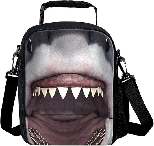 7-Mi KIds Insulated Lunch Bags For Food Children 3D Shark Lunch Tote Box Meals With Shoulder Adjustable Strap And Water Bottle Holder