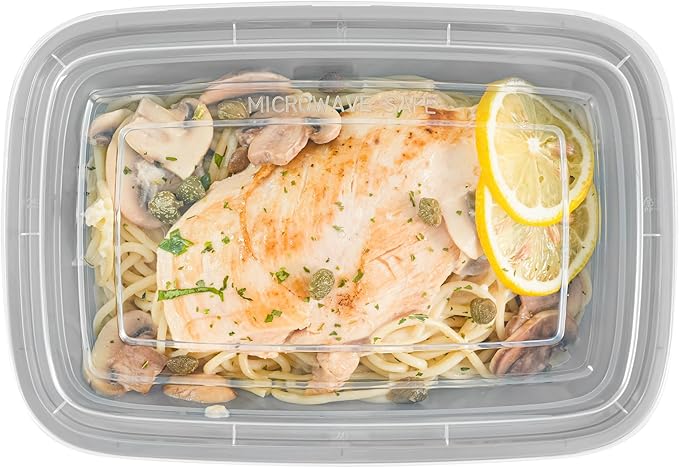 Restaurantware Asporto 38 Ounce Take Out Containers, 100 Food Containers With Lids - Microwavable, Disposable, Silver Plastic To Go Food Containers, No BPA, For Take Out And Delivery