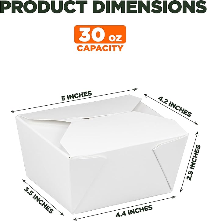 Fit Meal Prep 450 Pack 30 oz Paper Take Out Containers 5 x 4.2 x 2.5 - White Lunch Meal Food Boxes #1, Disposable Storage To Go Packaging, Microwave Safe, Leak Grease Resistant for Restaurant