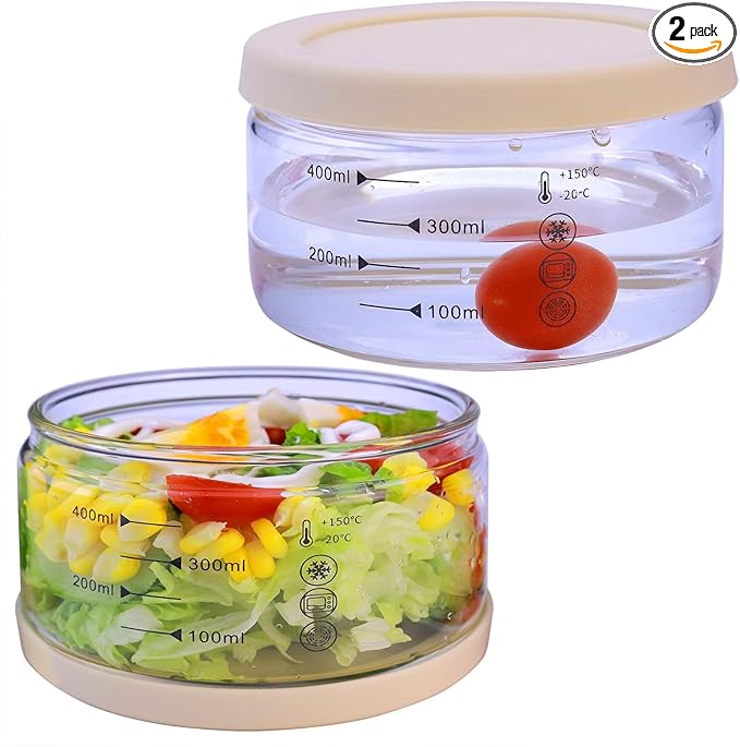 16 oz Glass Container with Silicone Lid,Glass Food Storage Container-Clear,Meal Prep Containers, Glass Freeze Bowls, Microwave Safe (2pcs)