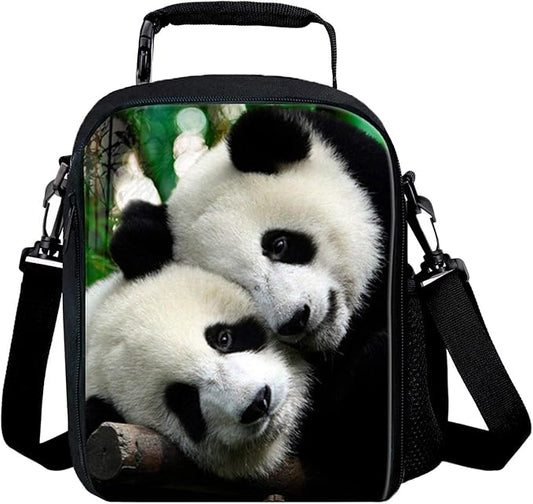 7-Mi Kids Lunch Bag Reusable 3D Design Snack Shoulder Bags with Zipper Online Insulated Thermal Girls Boys Lunch Tote Bags Cooler Box for Picnic(Panda)